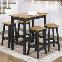 Consett Large Bar Table with 2 Stools - Black, Oak