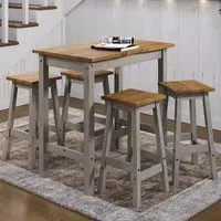 Consett Large Bar Table with 4 Stools - Grey, Oak