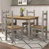 Consett Large Dining Set with 4 Chairs - Grey, Oak
