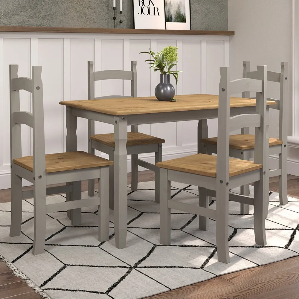 Consett Large Dining Set with 4 Chairs - Grey, Oak image