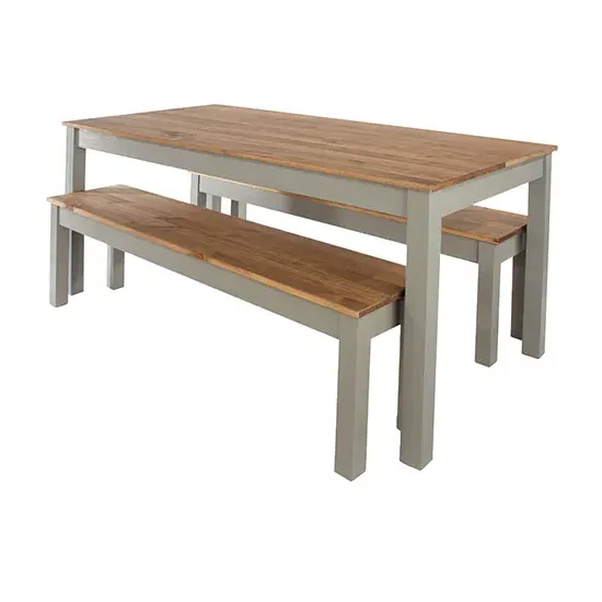 Consett Linea Large Dining Table & 2 Benches - Grey, Pine product
