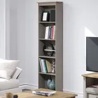 Consett Narrow Bookcase with 5 Shelves - Grey, Oak
