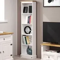 Consett Narrow Bookcase with 5 Shelves - White, Oak