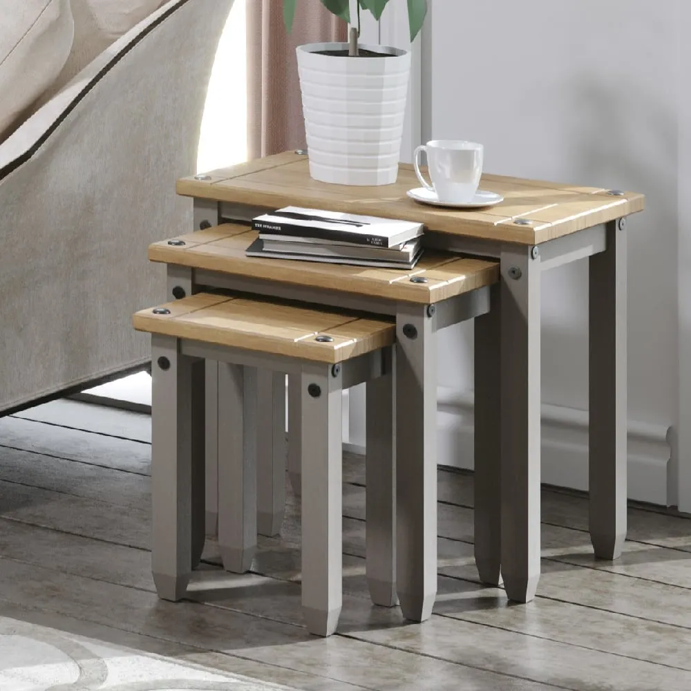 Consett Nest of 3 Tables - Grey, Oak image