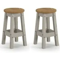 Consett Round Bar Stools in Pair - Grey, Oak