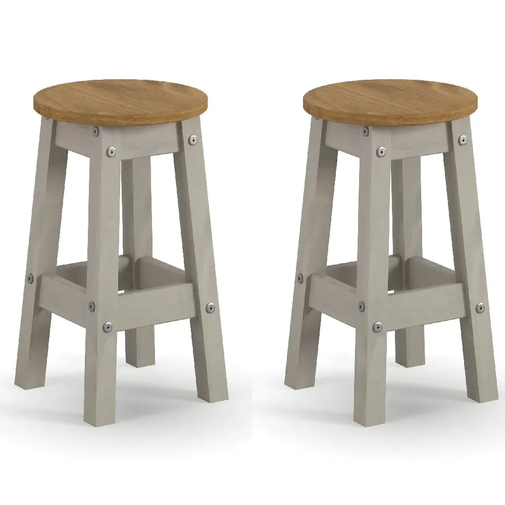 Consett Round Bar Stools in Pair - Grey, Oak image