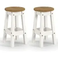 Consett Round Bar Stools in Pair - White, Oak