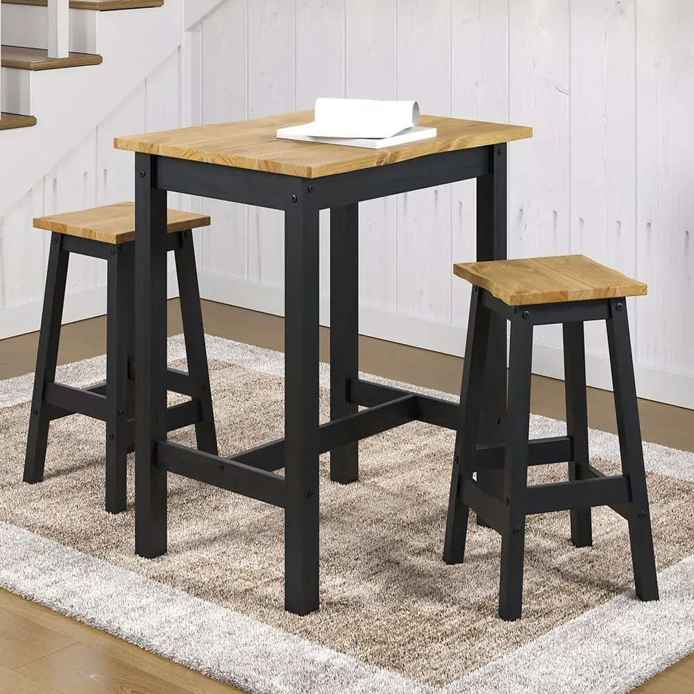 Consett Small Bar Table with 2 Stools - Black, Oak image