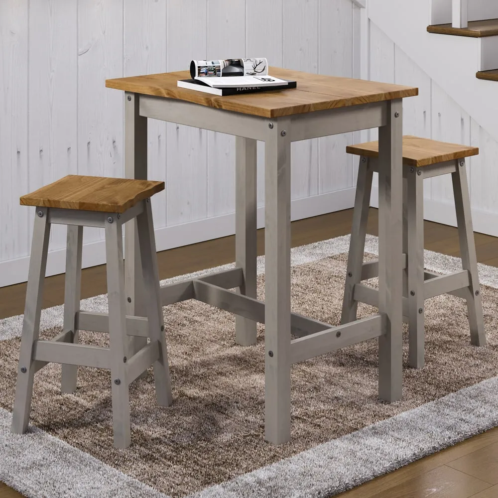 Consett Small Bar Table with 2 Stools - Grey, Oak image