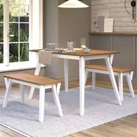 Consett Small Dining Table with 2 Benches - White, Oak alternate view
