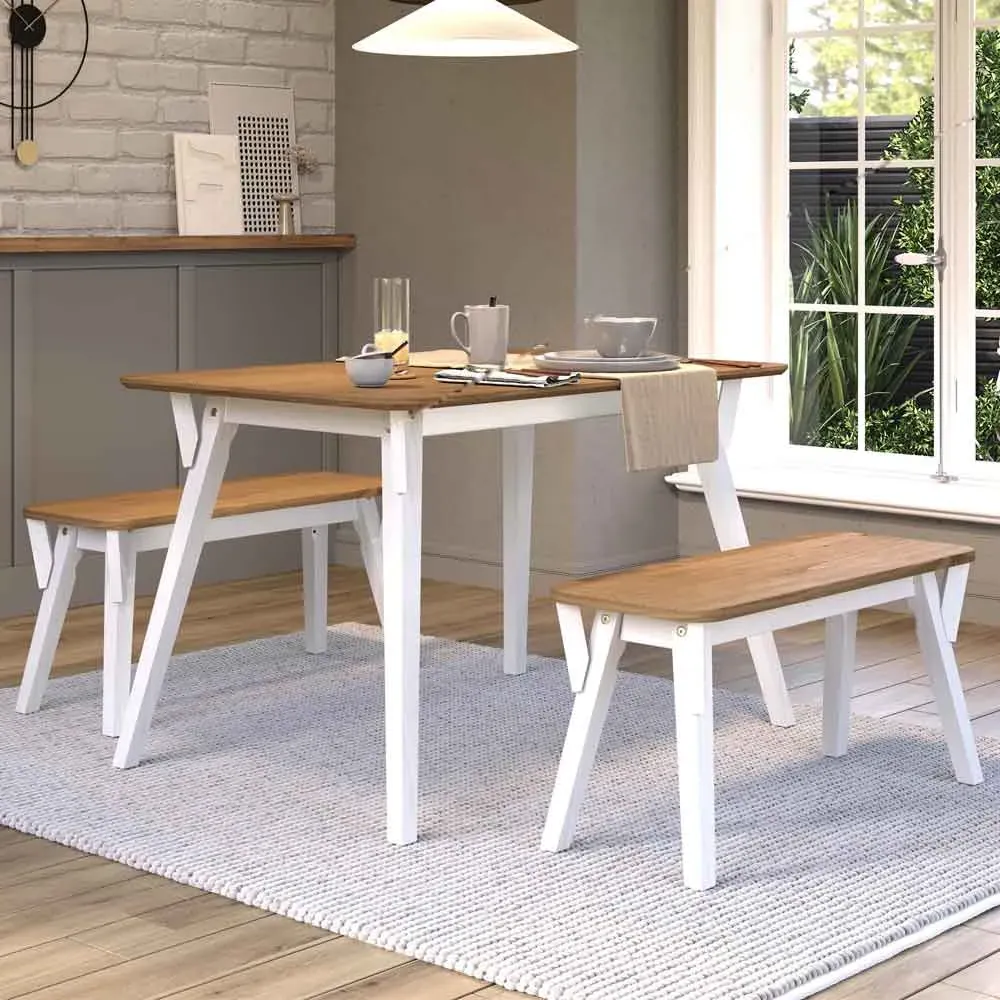 Consett Small Dining Table with 2 Benches - White, Oak product