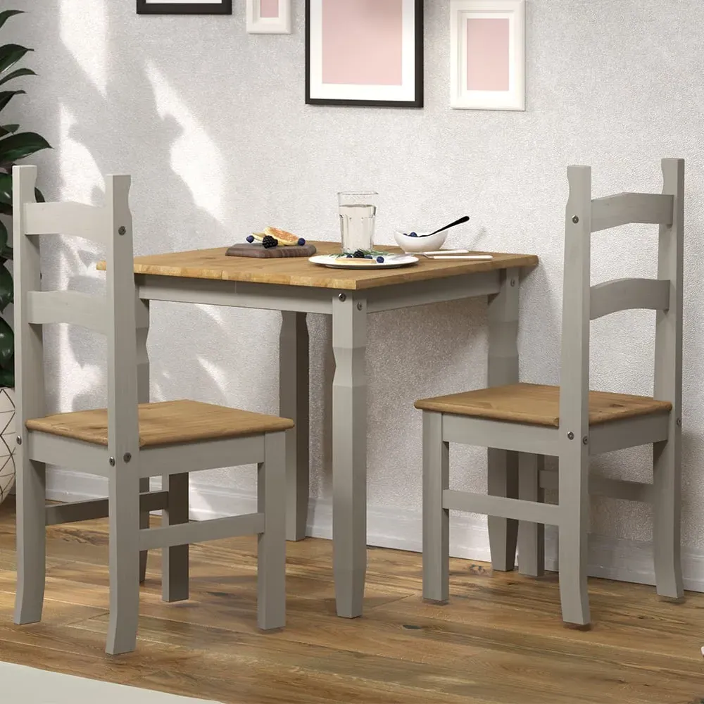 Consett Square Dining Set with 2 Chairs - Grey, Oak image