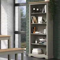 Consett Wide Bookcase with 5 Shelves - Grey, Oak