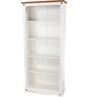 Consett Wide Bookcase with 5 Shelves - White, Oak