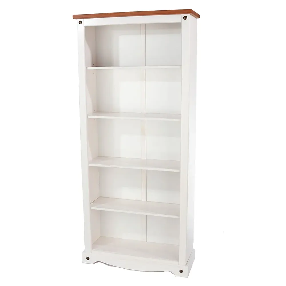 Consett Wide Bookcase with 5 Shelves - White, Oak
