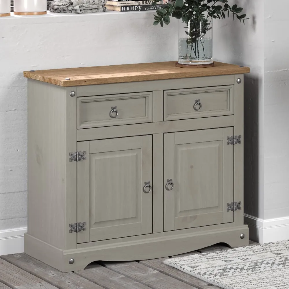Consett Wooden Sideboard with 2 Doors 2 Drawers - Grey, Oak image