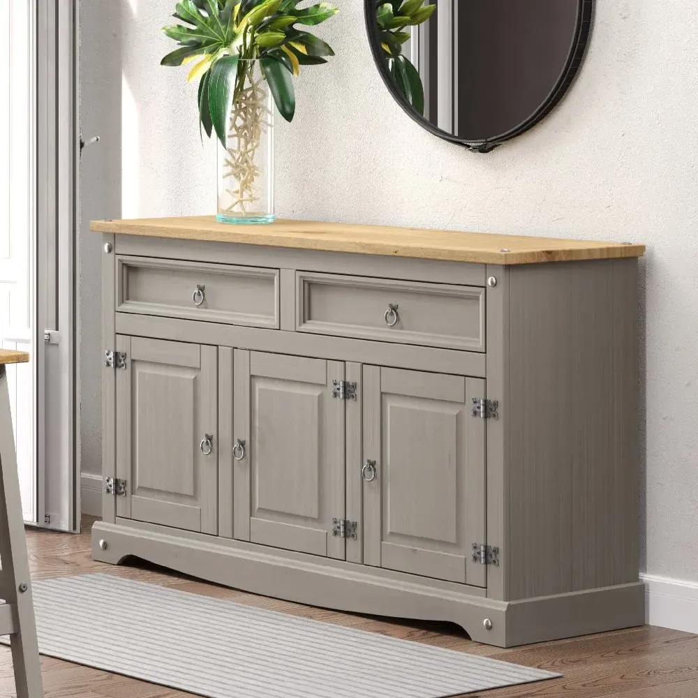 Consett Wooden Sideboard with 3 Doors 2 Drawers - Grey, Oak