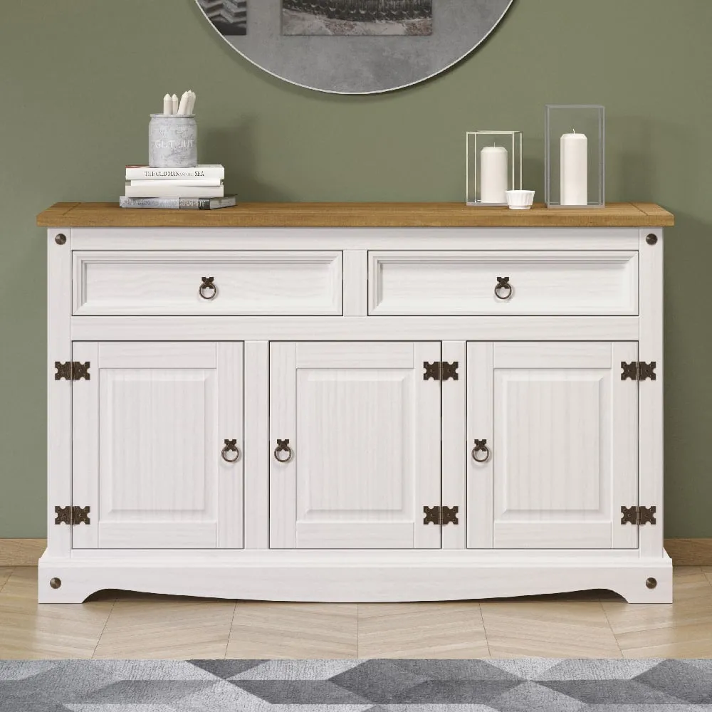 Consett Wooden Sideboard with 3 Doors 2 Drawers - White, Oak