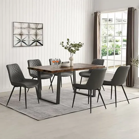 Constable Rustic Oak Dining Table with 6 Oston Chairs - Grey