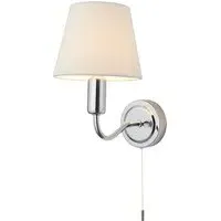 Conway Wall Light with Pull Cord - Chrome, Ivory Fabric
