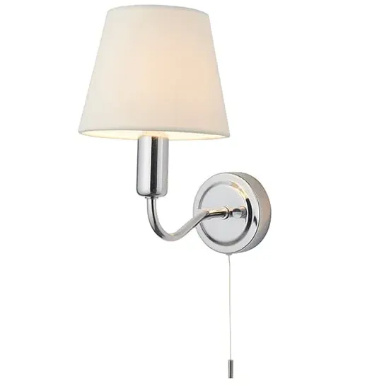 Conway Wall Light with Pull Cord - Chrome, Ivory Fabric image