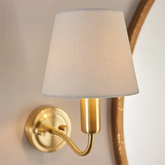 Conway Wall Light with Pull Cord - Satin Brass, Ivory Fabric