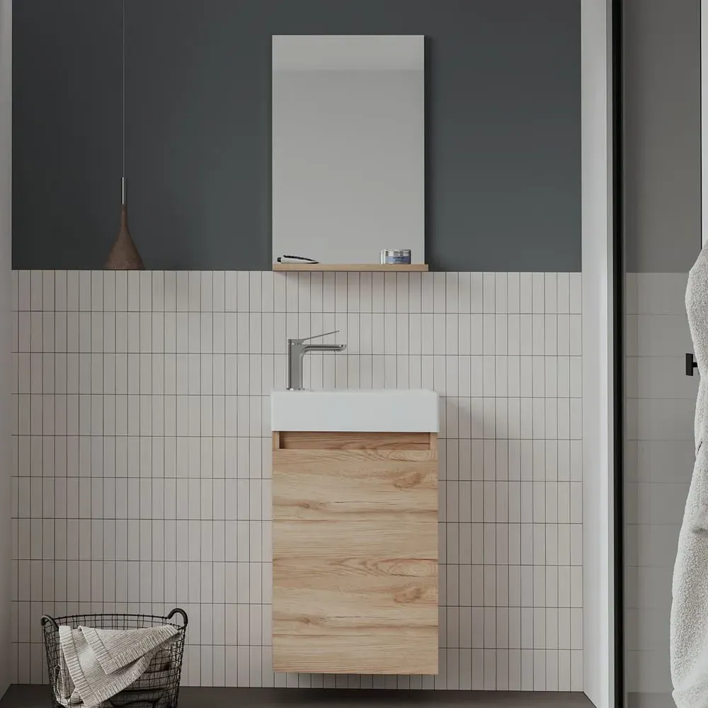 Conza Wall Mounted Vanity Unit & Basin with Mirror - Oak product