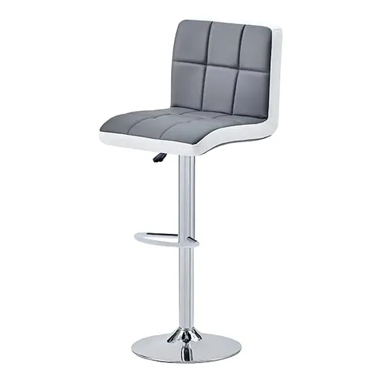 Copez Height-Adjustable Bar Stool - Grey, Faux Leather
