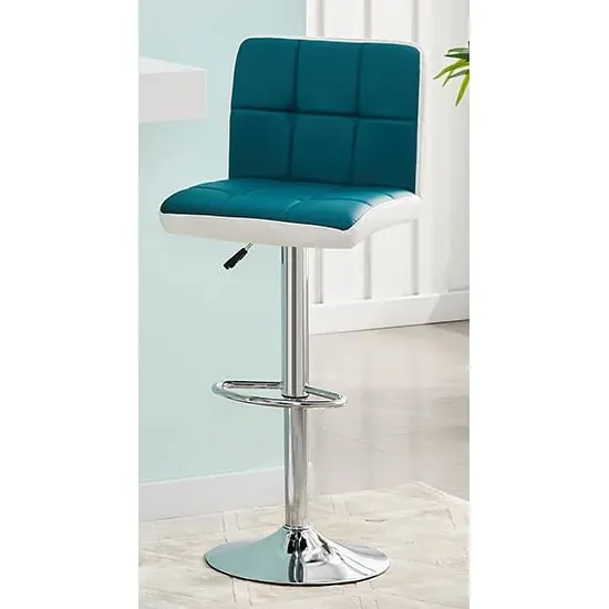 Copez Height-Adjustable Bar Stool - Teal, Faux Leather image