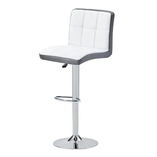 Copez Height-Adjustable Bar Stool with Swivel - White, Faux Leather image