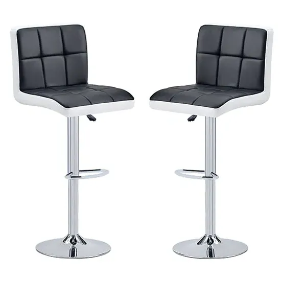 Copez Height-Adjustable Bar Stools - Black, Faux Leather