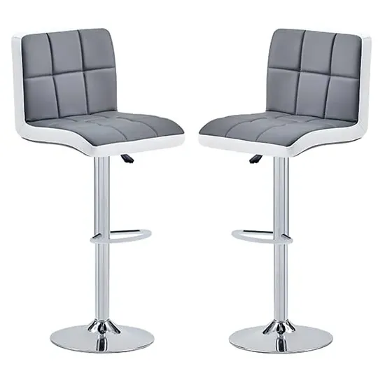 Copez Height-Adjustable Bar Stools - Grey, Faux Leather