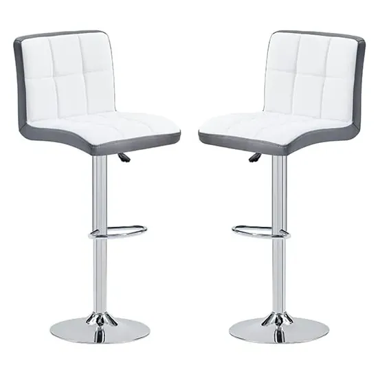 Copez Height-Adjustable Bar Stools - White, Faux Leather