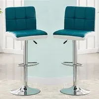 Copez Height-Adjustable Bar Stools with Gas-Lift - Teal, Faux Leather