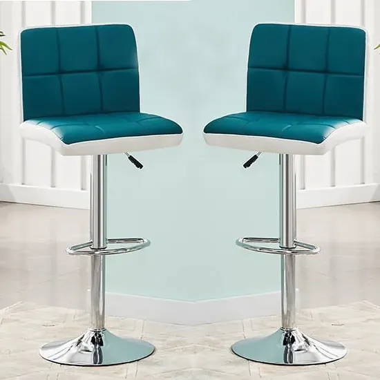Copez Height-Adjustable Bar Stools with Gas-Lift - Teal, Faux Leather image