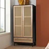 Coralie 2-Door Wardrobe with Drawer - Black Oak