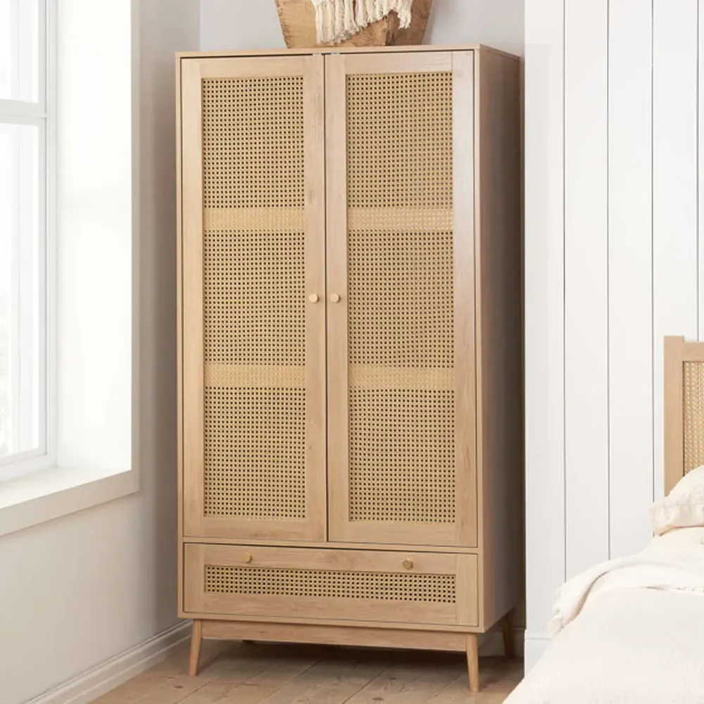 Coralie 2-Door Wardrobe with Drawer - Oak