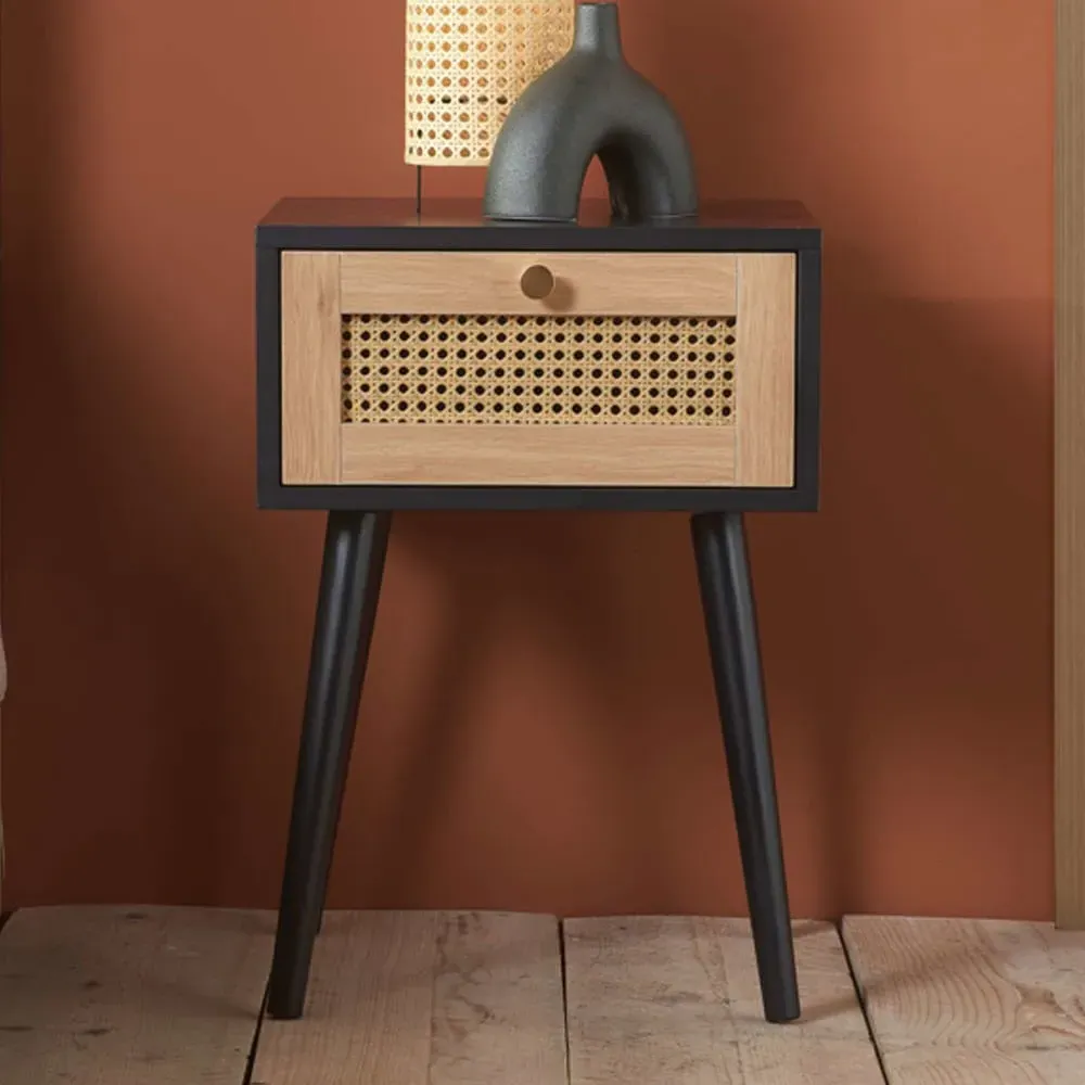 Coralie Bedside Cabinet with 1 Drawer - Black Oak image
