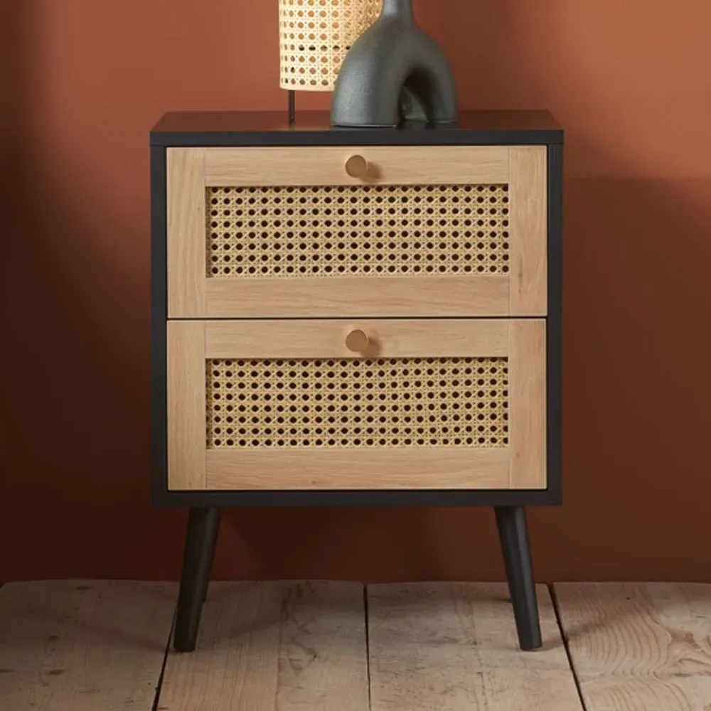 Coralie Bedside Cabinet with 2 Drawers - Black Oak