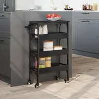 Coralville 3-Shelf Kitchen Trolley with Wheels - Black