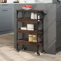 Coralville 3-Shelf Kitchen Trolley with Wheels - Brown Oak