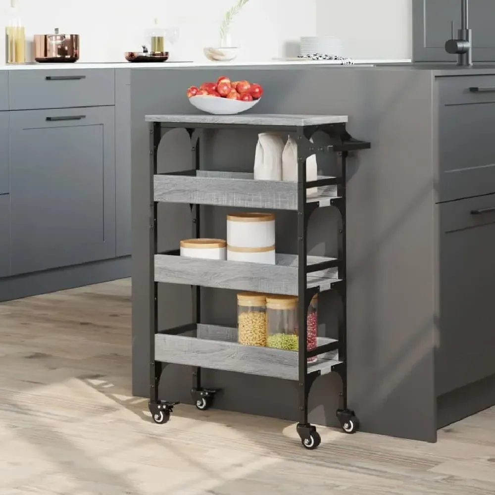 Coralville 3-Shelf Kitchen Trolley with Wheels - Grey image