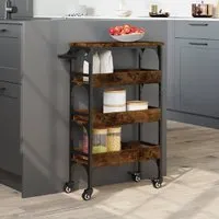 Coralville 3-Shelf Kitchen Trolley with Wheels - Smoked Oak