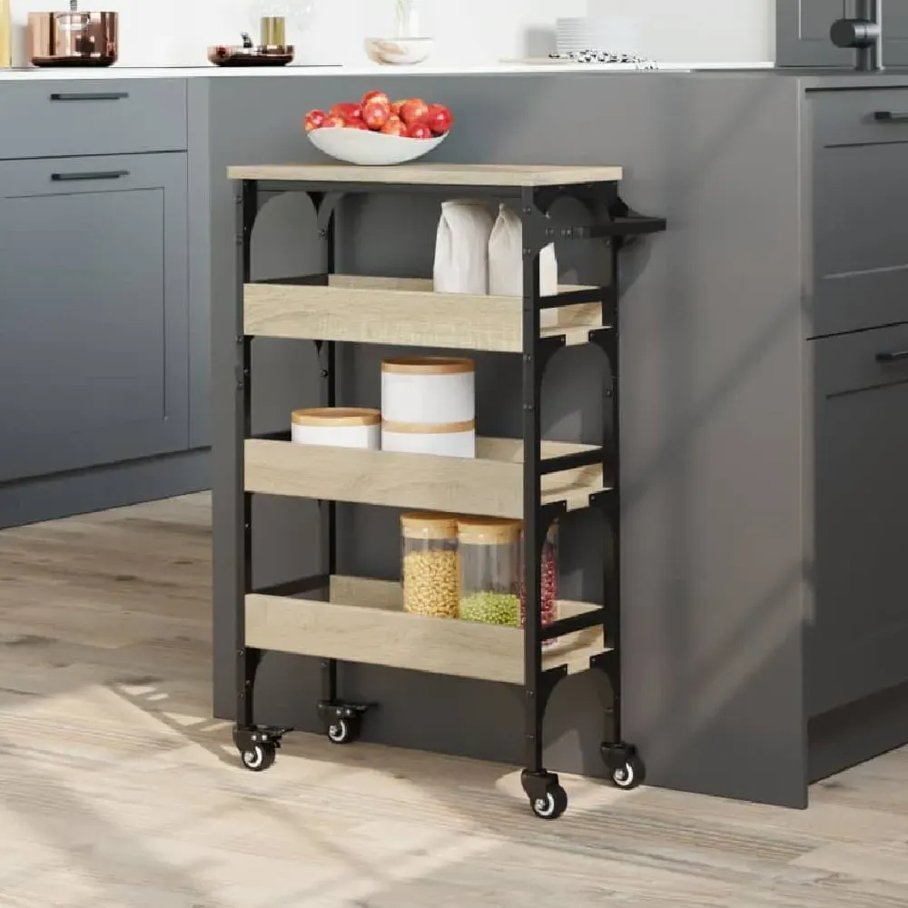 Coralville 3-Shelf Kitchen Trolley with Wheels - Sonoma Oak