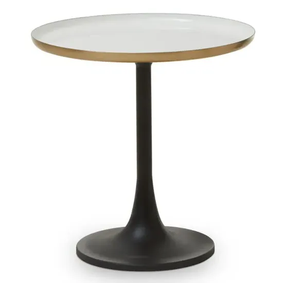 Cordue Round Side Table - White, Metal