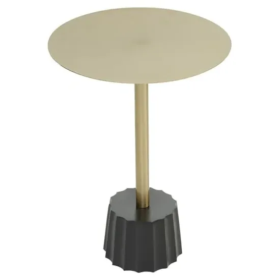 Cordue Round Side Table with Black Base - Gold