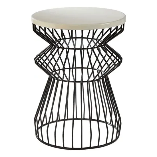 Coreca Round Side Table with Curved Base - White, Iron