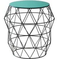 Coreca Round Side Table with Wireframe Base - Green, Iron