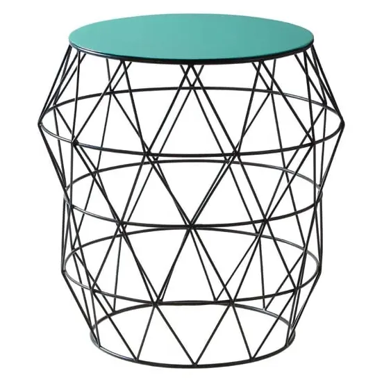 Coreca Round Side Table with Wireframe Base - Green, Iron