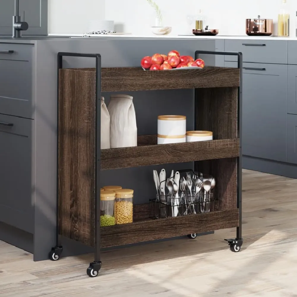 Corinth 3-Shelf Kitchen Trolley - Brown Oak image